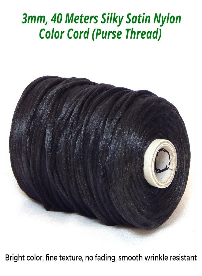 ecofynd 3mm, 40 Meters Silky Satin Nylon Cord (Purse Thread), Rattail String Thread for Bracelets, Necklaces, Jewelry Making, Chinese Knotting, Arts and Crafts (Black) - Image 2