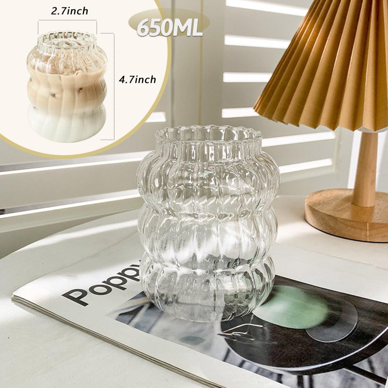 Dxmimer Ribbed Glassware Water Tumbler with Metal Spoon (Big Stripes Mouth) - Image 2