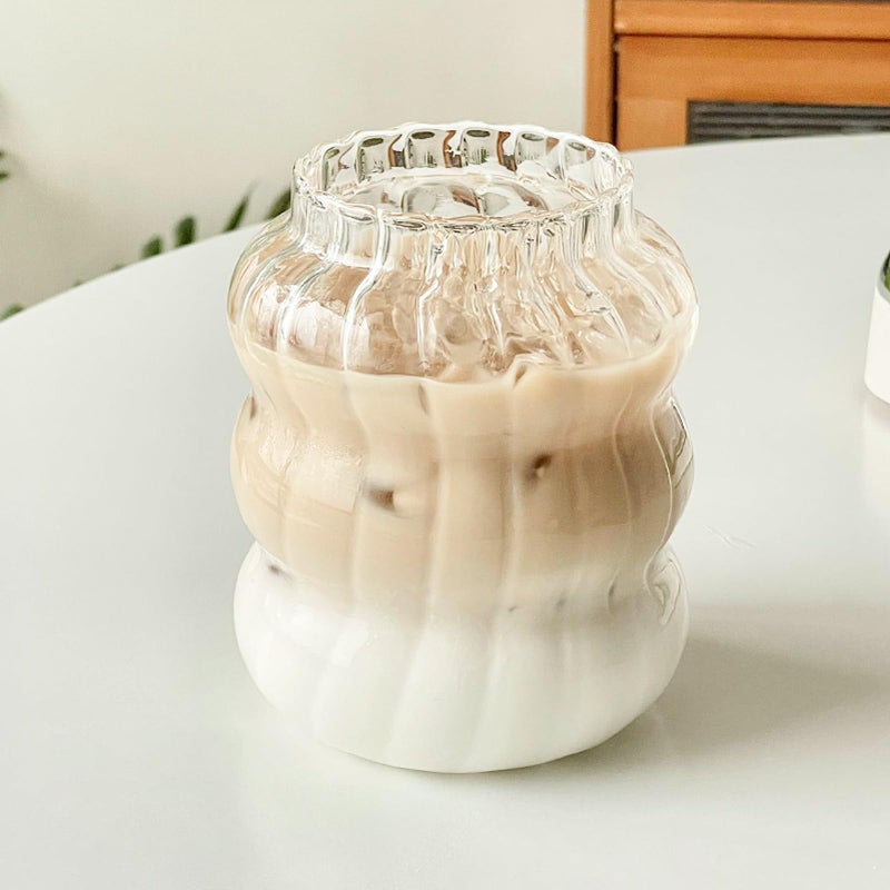 Dxmimer Ribbed Glassware Water Tumbler with Metal Spoon (Big Stripes Mouth) - Image 1