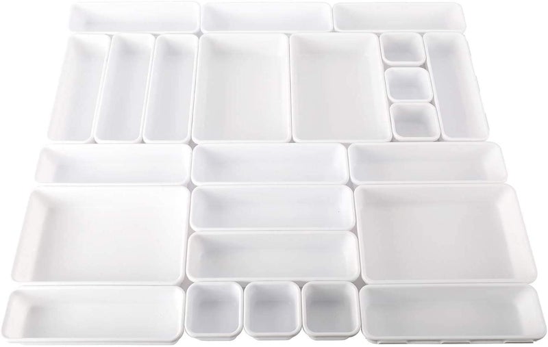 VOXMIX 24 Pack Desk Drawer Organizers Interlocking Junk Drawer Organizers and Storage with 3 Sizes Desk Drawer Tray Organizer for Office Bathroom Kitchen Makeup White - Image 5