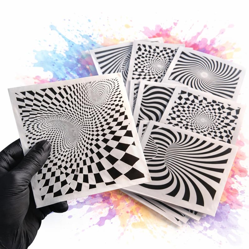LiME LiNE 3D Illusion Airbrush Stencils Set of 9 Reusable Geometric Designs