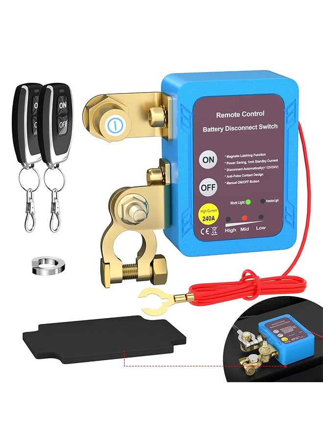 MVAQKLM مفتاح فصل البطارية عن بُعد 12 فولت 240 أمبير، مفتاح إيقاف تشغيل للسيارات والشاحنات والمركبات الترفيهية، مفتاح إيقاف تشغيل السيارة المضاد للسرقة، يمنع استنزاف البطارية، مفتاح إيقاف تشغيل البطارية عن بُعد - Image 1