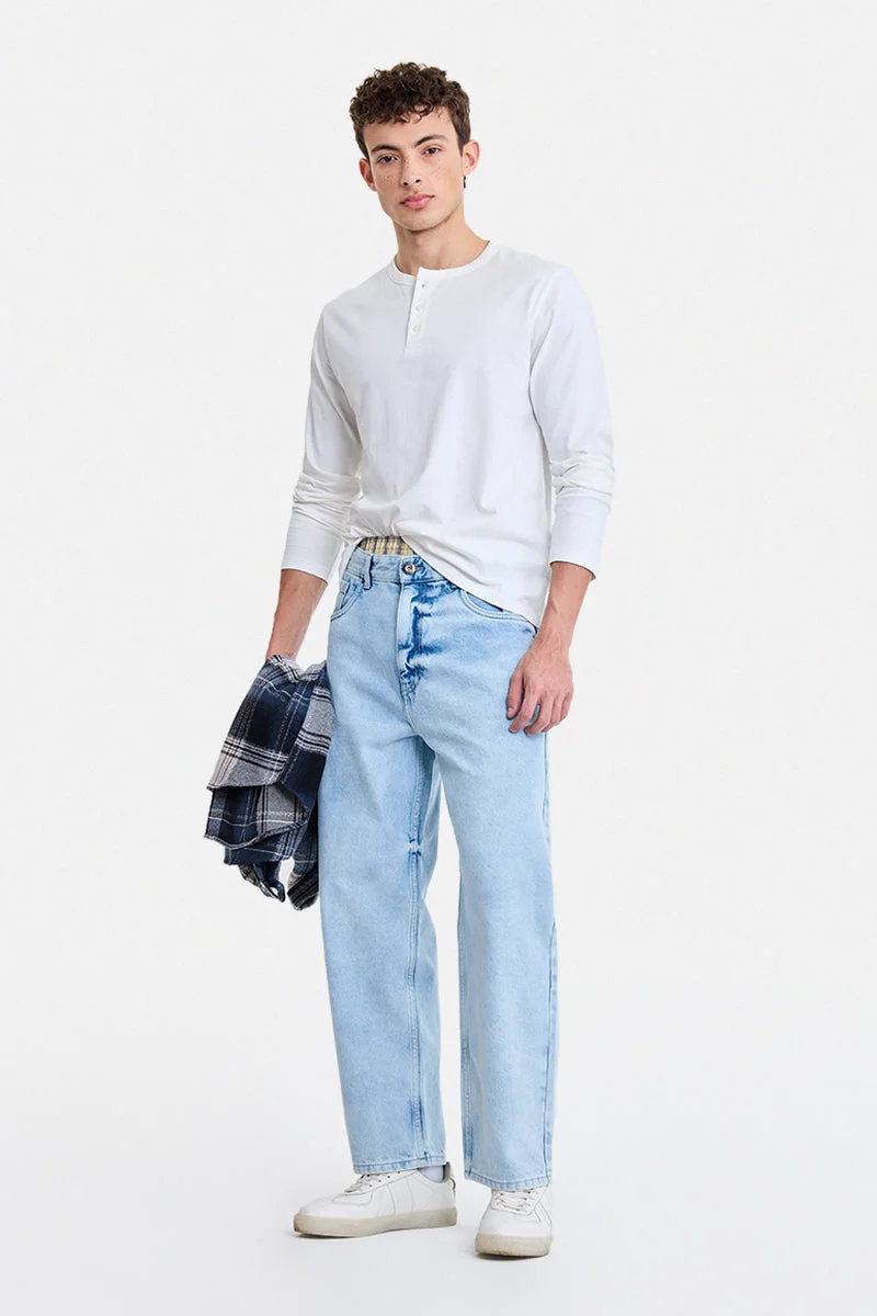 سنيتش Light Blue Solid Loose Fit Streetwear Jeans