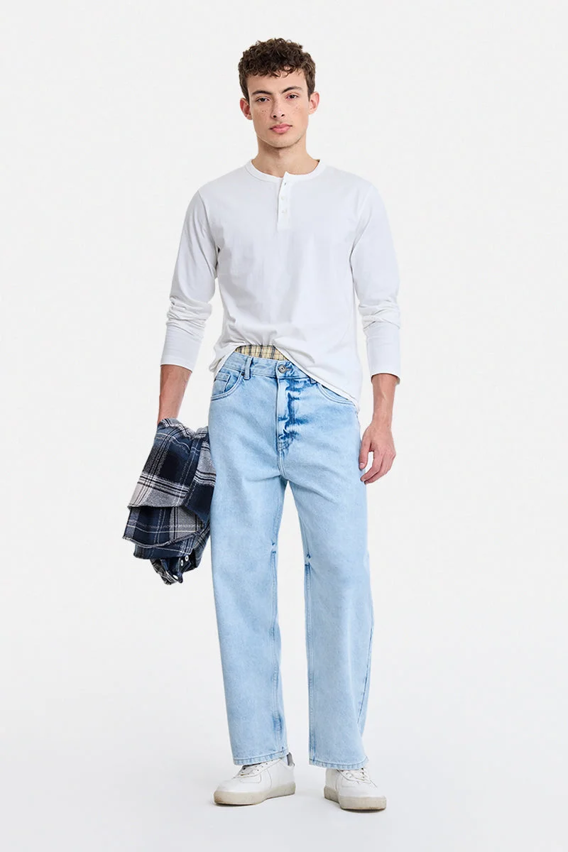 SNITCH Light Blue Light Blue Solid Loose Fit Streetwear Jeans for Men | Best Price UAE