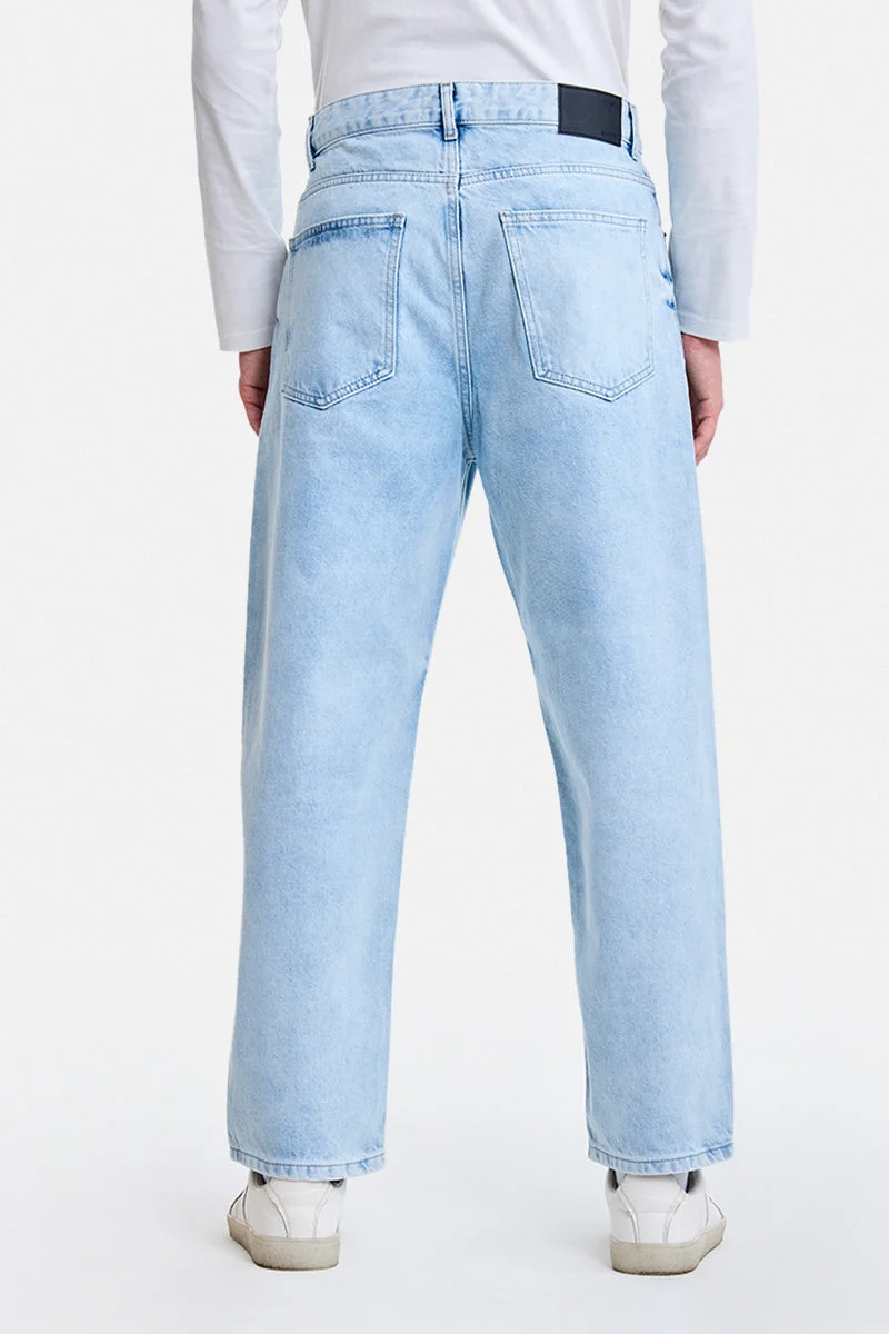 SNITCH Light Blue Light Blue Solid Loose Fit Streetwear Jeans for Men | Best Price UAE