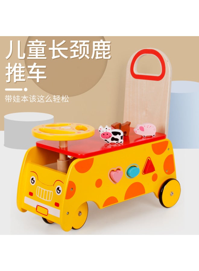 BOBBER Wooden Multi-functional Baby Walker Giraffe Stroller Walking Hand Children's Baby Toy Building Blocks Matching Car - Image 1