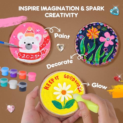 EPUMP Wooden Painting Kit for Kids - Glow in The Dark Arts and Crafts Supplies Kits for Boys Girls - Kids Activities Creative Art Set Birthday Gifts DIY Paint Toys for Ages 6 7 8 9 10 11 12 Years Old - Image 3