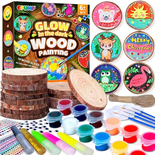 EPUMP Wooden Painting Kit for Kids - Glow in The Dark Arts and Crafts Supplies Kits for Boys Girls - Kids Activities Creative Art Set Birthday Gifts DIY Paint Toys for Ages 6 7 8 9 10 11 12 Years Old - Image 1