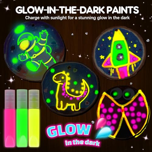 EPUMP Wooden Painting Kit for Kids - Glow in The Dark Arts and Crafts Supplies Kits for Boys Girls - Kids Activities Creative Art Set Birthday Gifts DIY Paint Toys for Ages 6 7 8 9 10 11 12 Years Old - Image 2