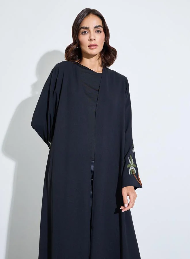 Amirah front open abaya with embroidery on sleeve