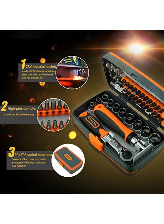 Gecheer 38 in 1 Household Labor Saving Ratchet Screwdriver Bit Set Multipurpose Tool Kit Hardware Tools Combination Wrenches Toolbox Hand Tool Sets - Image 5
