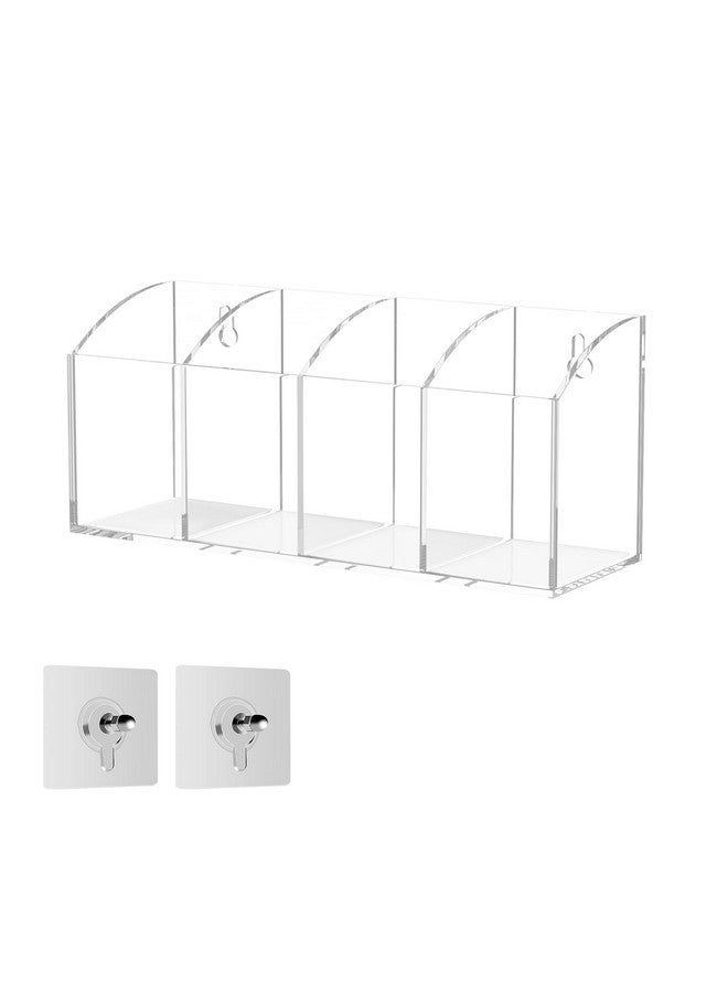 Hexsonhoma Acrylic Pen Holder Organizer 4 Compartments, Clear Pen Organizer Makeup Brush Holder, No Drill Wall Mounting Pencil Holder Office Accessories Organizer - Image 1