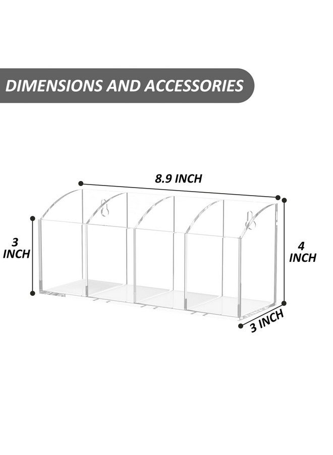Hexsonhoma Acrylic Pen Holder Organizer 4 Compartments, Clear Pen Organizer Makeup Brush Holder, No Drill Wall Mounting Pencil Holder Office Accessories Organizer - Image 2