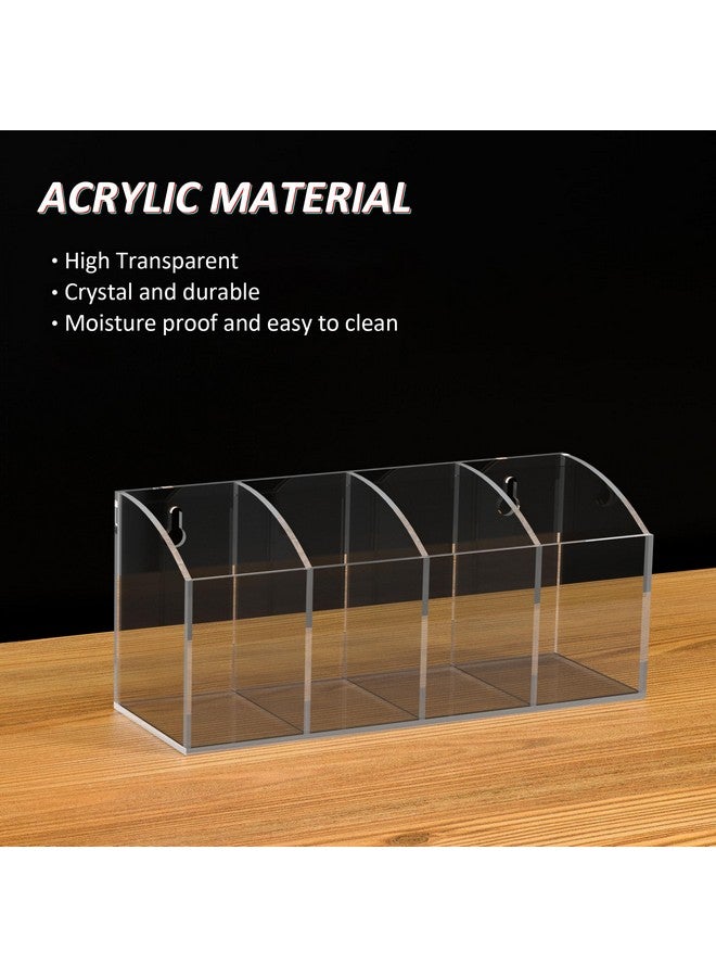 Hexsonhoma Acrylic Pen Holder Organizer 4 Compartments, Clear Pen Organizer Makeup Brush Holder, No Drill Wall Mounting Pencil Holder Office Accessories Organizer - Image 4