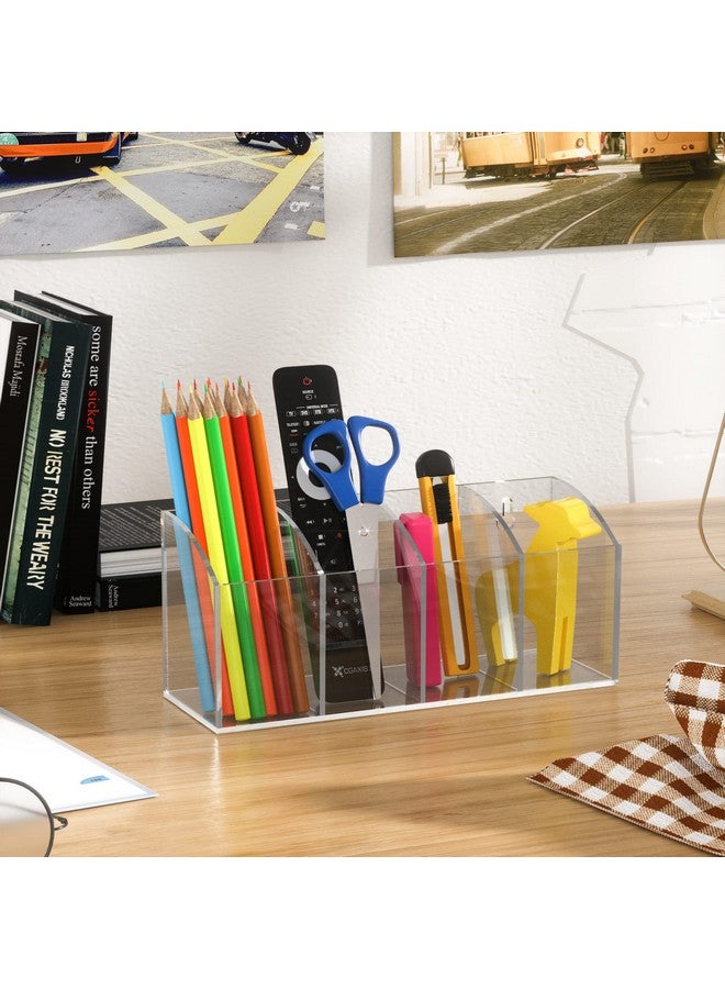 Hexsonhoma Acrylic Pen Holder Organizer 4 Compartments, Clear Pen Organizer Makeup Brush Holder, No Drill Wall Mounting Pencil Holder Office Accessories Organizer - Image 5