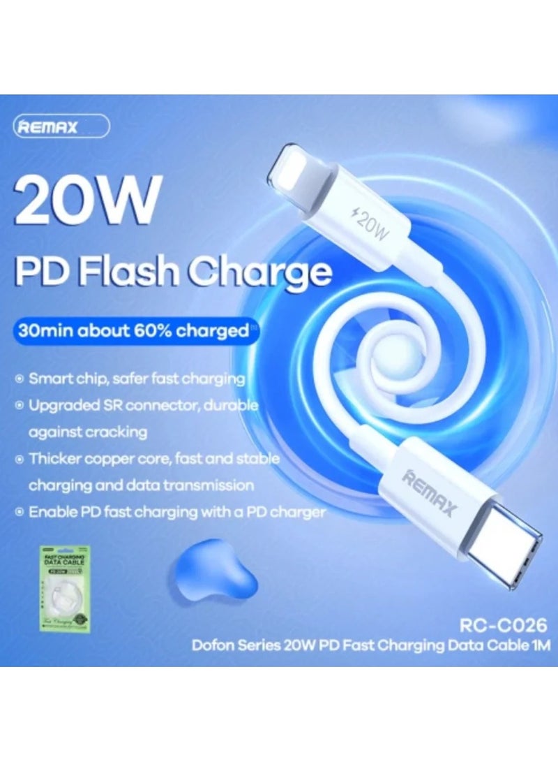 ريماكس كابل شحن وبيانات سريع الشحن PD من REMAX RC-C026 C-L Dofon Series 20 وات (من النوع C إلى Lightning) - - Image 4