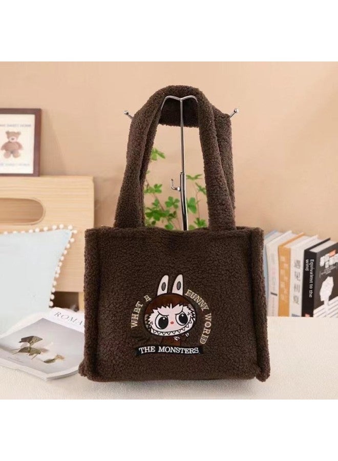 Bubble Mart City Paradise Plush Bag Cartoon Cute Labubu Backpack Labubu Crossbody Bag For Women-Color:Brown Granular Velvet-Height:One Size Fits All  - Image 1
