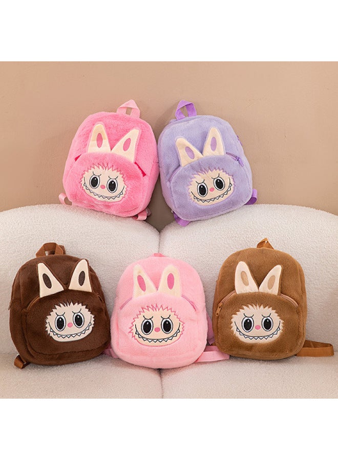 Bubble Mart City Paradise Plush Bag Cartoon Cute Labubu Backpack Labubu Crossbody Bag For Women-Color:Brown Granular Velvet-Height:One Size Fits All  - Image 4