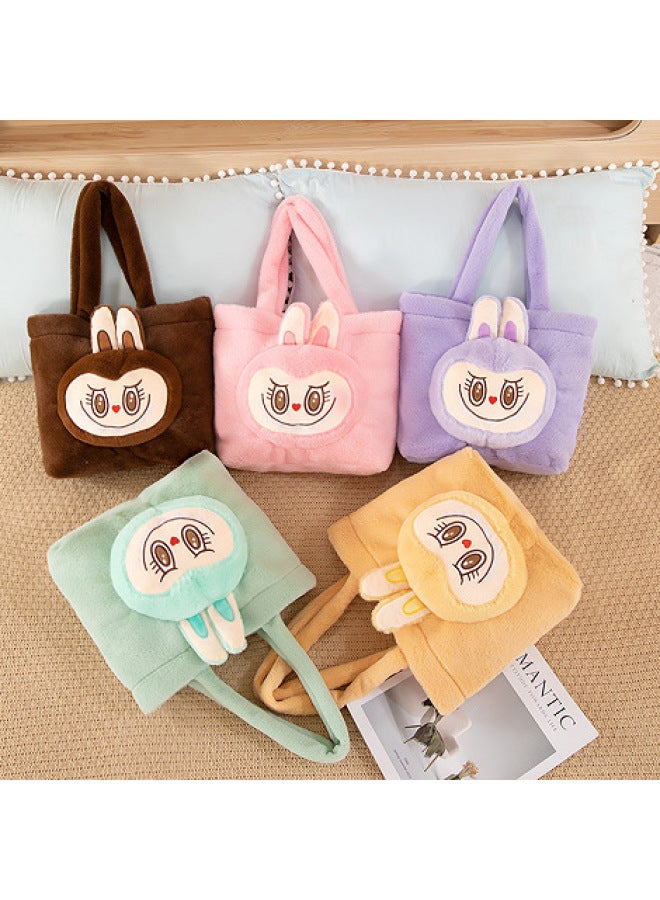 Bubble Mart City Paradise Plush Bag Cartoon Cute Labubu Backpack Labubu Crossbody Bag For Women-Color:Brown Granular Velvet-Height:One Size Fits All  - Image 5