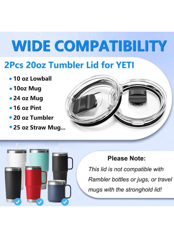 Griscen 2Pcs 20oz Yeti Tumbler Lids, Magnetic Slider Replacement Lid for 20oz Yeti Rambler/16oz Pints/10/24oz Mug/10oz Lowball, Coffee, Spill Proof Coffee Cup Cover Lids, BPA Free - Image 2