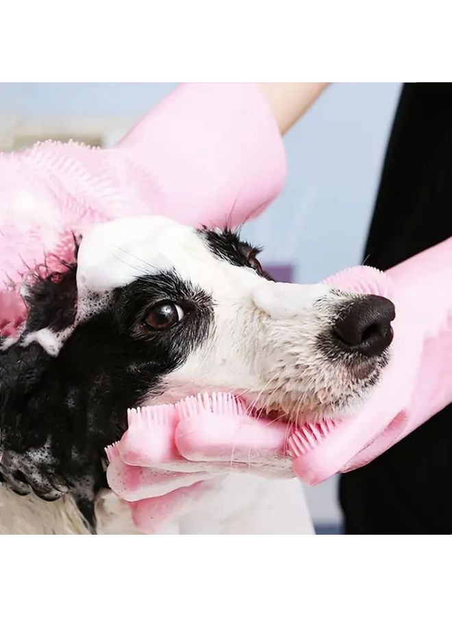 1 Pair Random Color Silicone Kitchen Gloves Dishwashing Pet Bathing Multi Purpose - Image 3