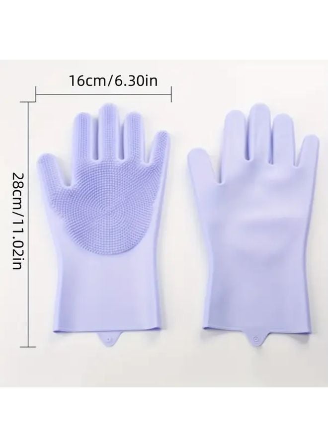 1 Pair Random Color Silicone Kitchen Gloves Dishwashing Pet Bathing Multi Purpose - Image 4