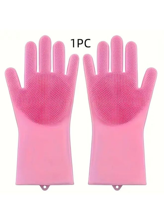 1 Pair Random Color Silicone Kitchen Gloves Dishwashing Pet Bathing Multi Purpose - Image 1