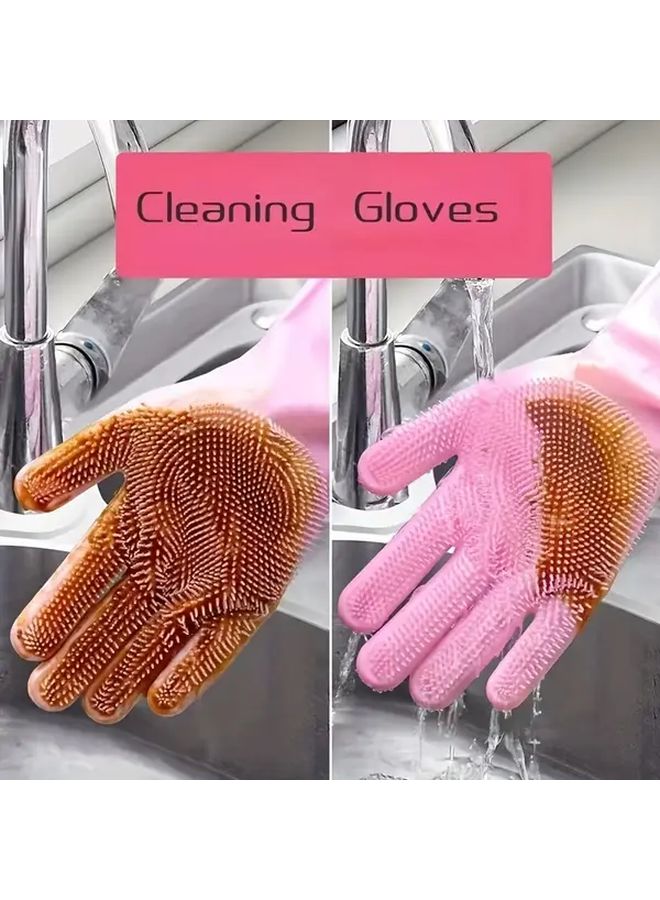 1 Pair Random Color Silicone Kitchen Gloves Dishwashing Pet Bathing Multi Purpose - Image 2