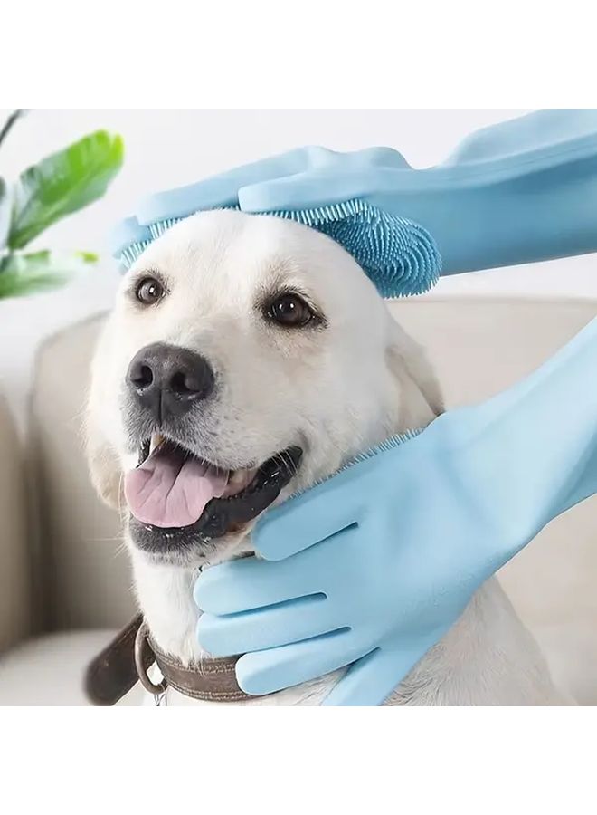 1 Pair Random Color Silicone Kitchen Gloves Dishwashing Pet Bathing Multi Purpose - Image 5