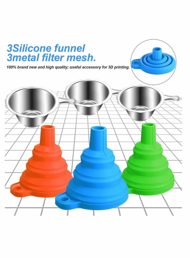 Y&D Silicone Funnel 3 Pack 3D Printer Accessories Include Collapsible Funnels and Stainless Steel Resin Filter Cups for Pouring Back into Bottle, Easy to Clean Organize  - Image 5