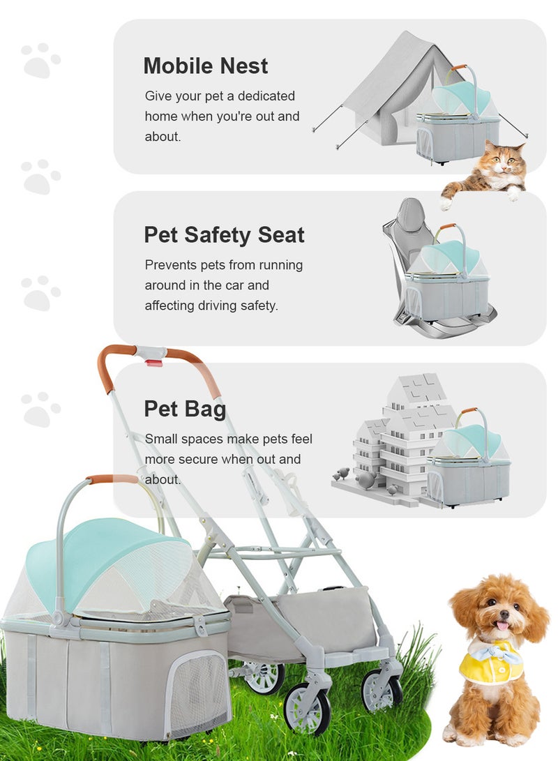 كيدل قابلة للطي عربة الحيوانات الأليفة قابلة للفصل حقيبة الحيوانات الأليفة المحمولة عربة الكلب مع سلة التخزين للكلاب الصغيرة / المتوسطة القطط ﻿ ﻿ - Image 3