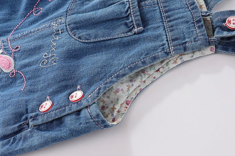 Peacolate 3Months-3Years Baby Girls Denim Overalls Embroidery Butterfly Bib Pants Jeans Jumpsuit(9-12Month,Butterfly) - Image 5