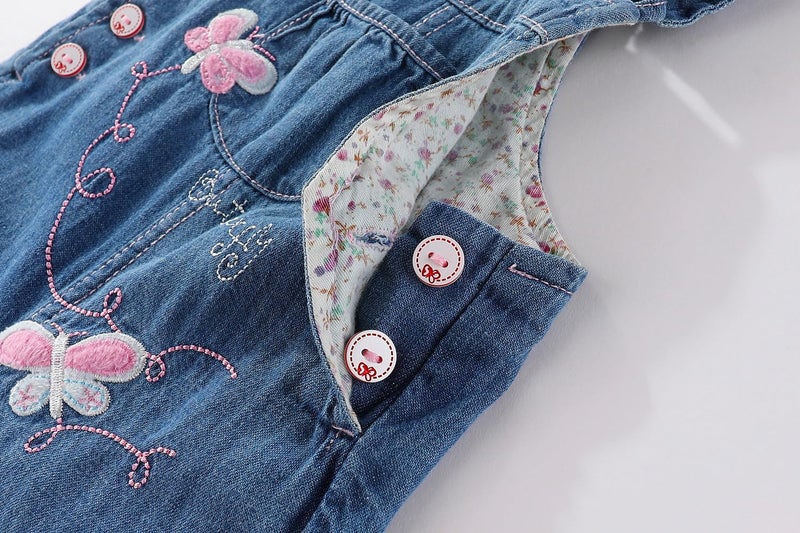 Peacolate 3Months-3Years Baby Girls Denim Overalls Embroidery Butterfly Bib Pants Jeans Jumpsuit(9-12Month,Butterfly) - Image 4