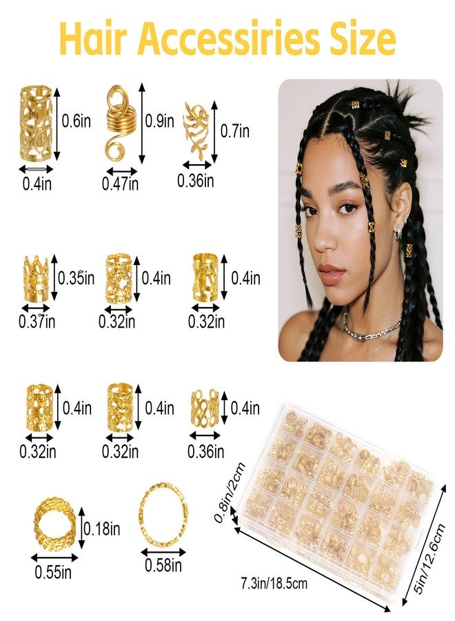 Nydotd 220 Pcs Hair Jewelry for Braids, Dreadlock Locs Accessories Metal Hair Rings Loop Cuffs Clip for Women Fashion Hip-Hop DIY Hair Clip Gold Pirate Hair Accessories for Halloween Costume (Gold) - Image 2