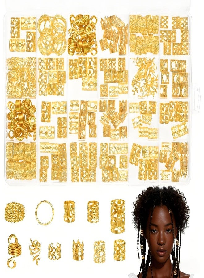 Nydotd 220 Pcs Hair Jewelry for Braids, Dreadlock Locs Accessories Metal Hair Rings Loop Cuffs Clip for Women Fashion Hip-Hop DIY Hair Clip Gold Pirate Hair Accessories for Halloween Costume (Gold) - Image 1