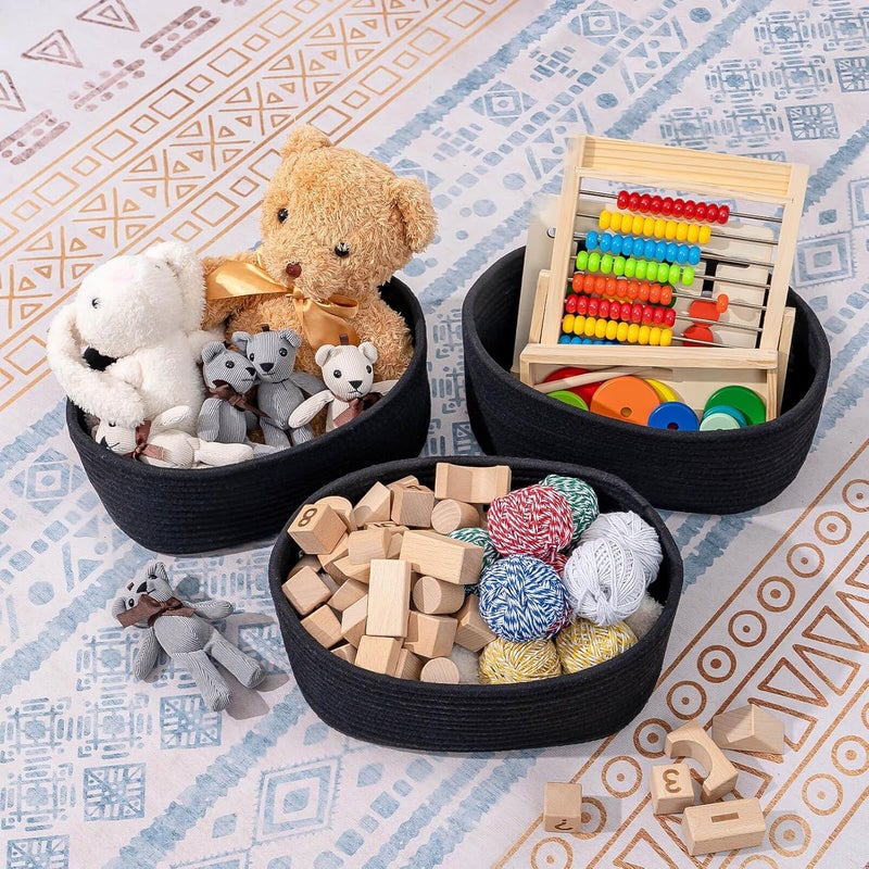 Cute Black Basket Bins, Small Woven Storage Baskets for Shelf, Baby Nursery Basket Bin, Cube Organizer Basket Bin, Soft Toys Storage Basket, Home Decor Organization Bins 12 x 8 x 5 - Image 2
