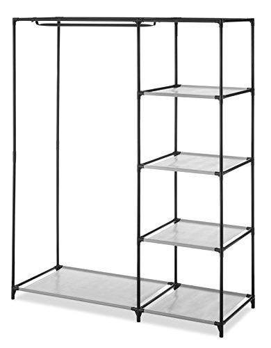 Whitmor Spacemaker 5 Tier Wardrobe Closet, Freestanding Storage System with Garment Rod, Space - Saving Organizer for Small Bedrooms, Apartments, Sturdy Steel Frame, Black/Gray - Image 5