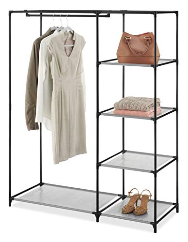 Whitmor Spacemaker 5 Tier Wardrobe Closet, Freestanding Storage System with Garment Rod, Space - Saving Organizer for Small Bedrooms, Apartments, Sturdy Steel Frame, Black/Gray - Image 3