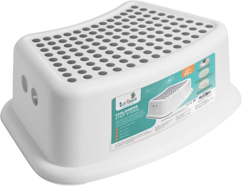Turtees Kids Step Stool with Non-Slip Rubberized Surface - White - Image 1
