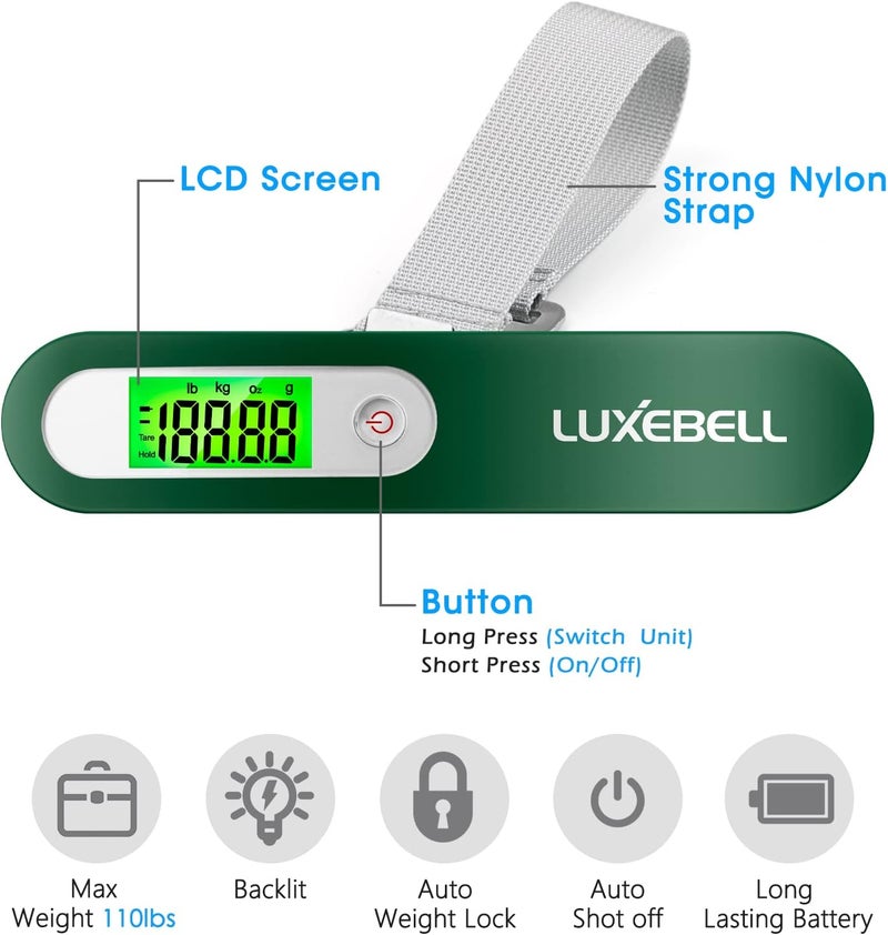LUXEBELL Digital Luggage Scale Vacation Travel Essentials Accessories Gifts for Traveler Portable Suitcase Handheld Weight Scale 110 lbs Hanging Baggage Travel Must Haves - Image 2