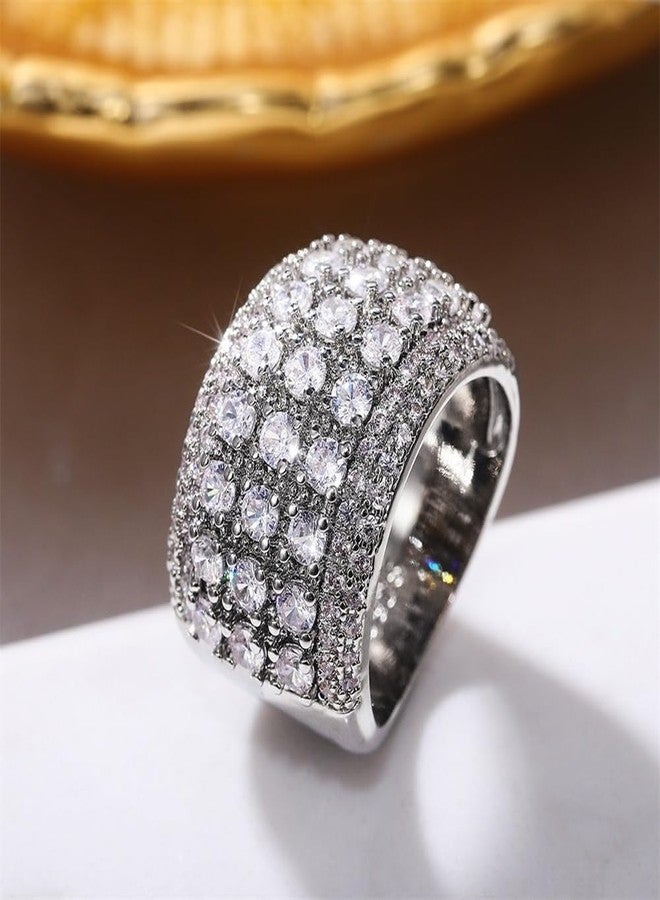 AZQ 925 Sterling Silver Shiny Full Diamond Gemstone Ring 18K Oval Cut Cubic Zirconia Promise Cocktail Rings CZ Diamond Multi Row Ring Eternity Engagement Wedding Band Ring for Women Z.87 (US Code 7) - Image 2