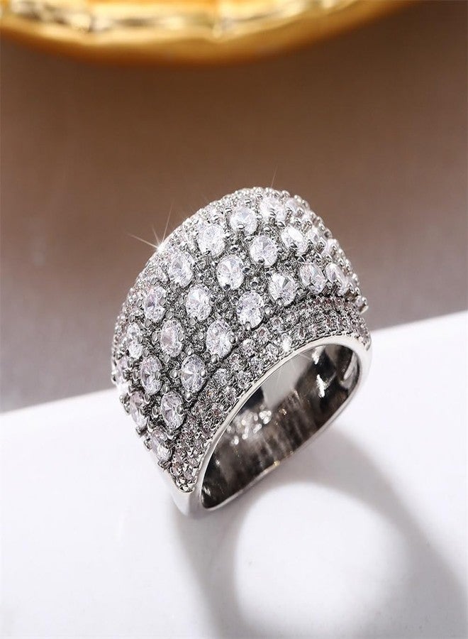 AZQ 925 Sterling Silver Shiny Full Diamond Gemstone Ring 18K Oval Cut Cubic Zirconia Promise Cocktail Rings CZ Diamond Multi Row Ring Eternity Engagement Wedding Band Ring for Women Z.87 (US Code 7) - Image 4