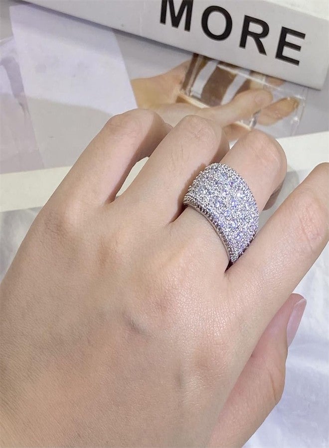 AZQ 925 Sterling Silver Shiny Full Diamond Gemstone Ring 18K Oval Cut Cubic Zirconia Promise Cocktail Rings CZ Diamond Multi Row Ring Eternity Engagement Wedding Band Ring for Women Z.87 (US Code 7) - Image 5