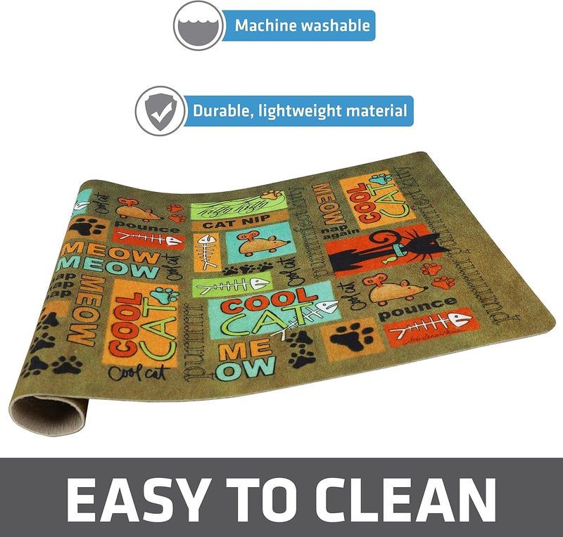Dry Mate Cat Bowl Placemat, Pet Food Feeding Mat - Absorbent Fabric, Waterproof Backing, Slip-Resistant - Machine Washable/Durable (USA Made) (12” x 20”) (Cool Cat Brown) - Image 4