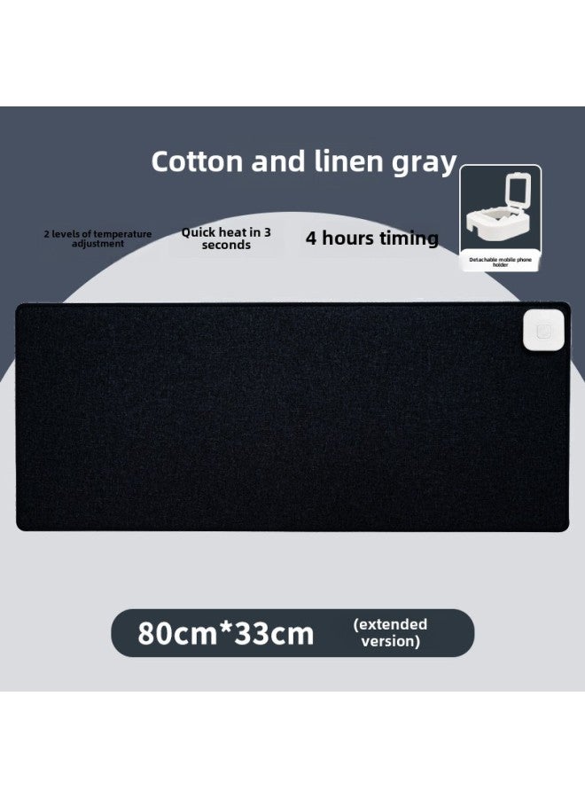 Heating Mouse Pad Oversized Heating Warm Table Pad Winter Office Computer Writing Book Desktop Electric Heating Hand Warmer Pad-Colour:Standard-Pattern:Cotton And Linen Black 80*1.7kg Gears 4h Timing - Image 1
