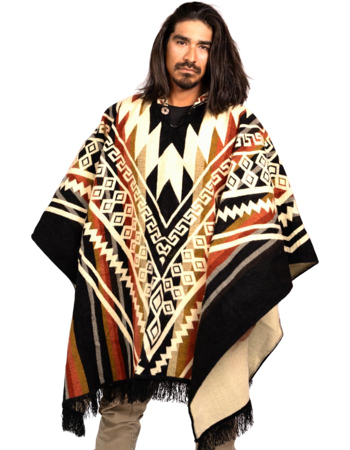 DAVLINA, ALPACA Wool Poncho Hooded and, Aztec Pattern, Unique and handmade in Ecuador. Thick, Warm and Soft Wool Poncho - Image 1