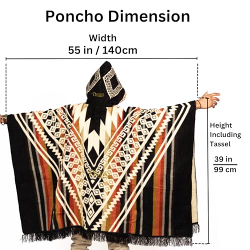 DAVLINA, ALPACA Wool Poncho Hooded and, Aztec Pattern, Unique and handmade in Ecuador. Thick, Warm and Soft Wool Poncho - Image 2