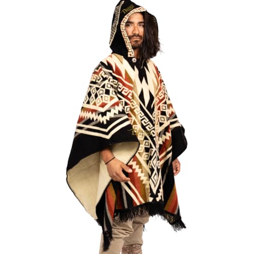 DAVLINA, ALPACA Wool Poncho Hooded and, Aztec Pattern, Unique and handmade in Ecuador. Thick, Warm and Soft Wool Poncho - Image 5