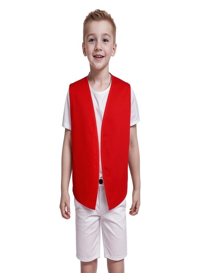TopTie No-Button Child Vest Kid Volunteer Victorian Waistcoat Peasant Party Costume Vests-Red-M - Image 2