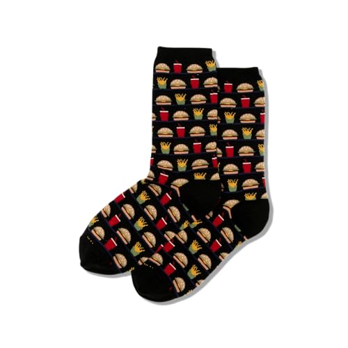 Hot Sox Women's Fun Food Crew Socks-1 Pair Pack-Cool & Cute Pop Culture Gifts, Hamburger, Fries and Drink (Black), Shoe Size: 4-10 - Image 2